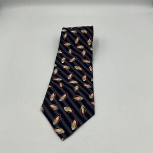 Calvin Klein Men Navy Silk Tie with Gold Red Leaf Pattern Style K44RA070